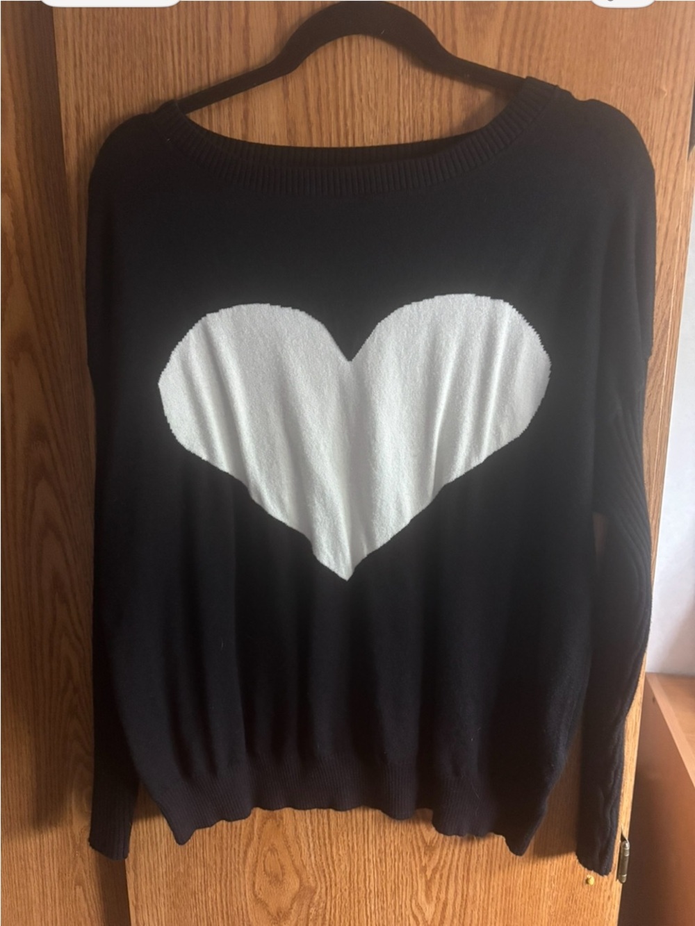 Black Sweater with White Heart Motif - Women's Pullover